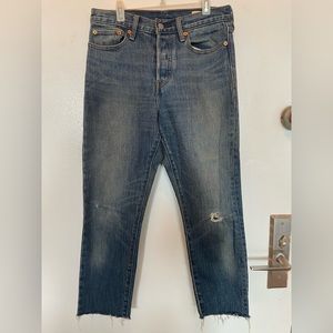 Levi’s Wedgie Icon Fit White Oak Cone Denim Frayed Hem Size 28